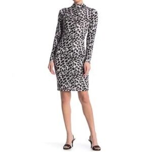 Vince Camuto Black and White Animal Print Long Sleeve Dress